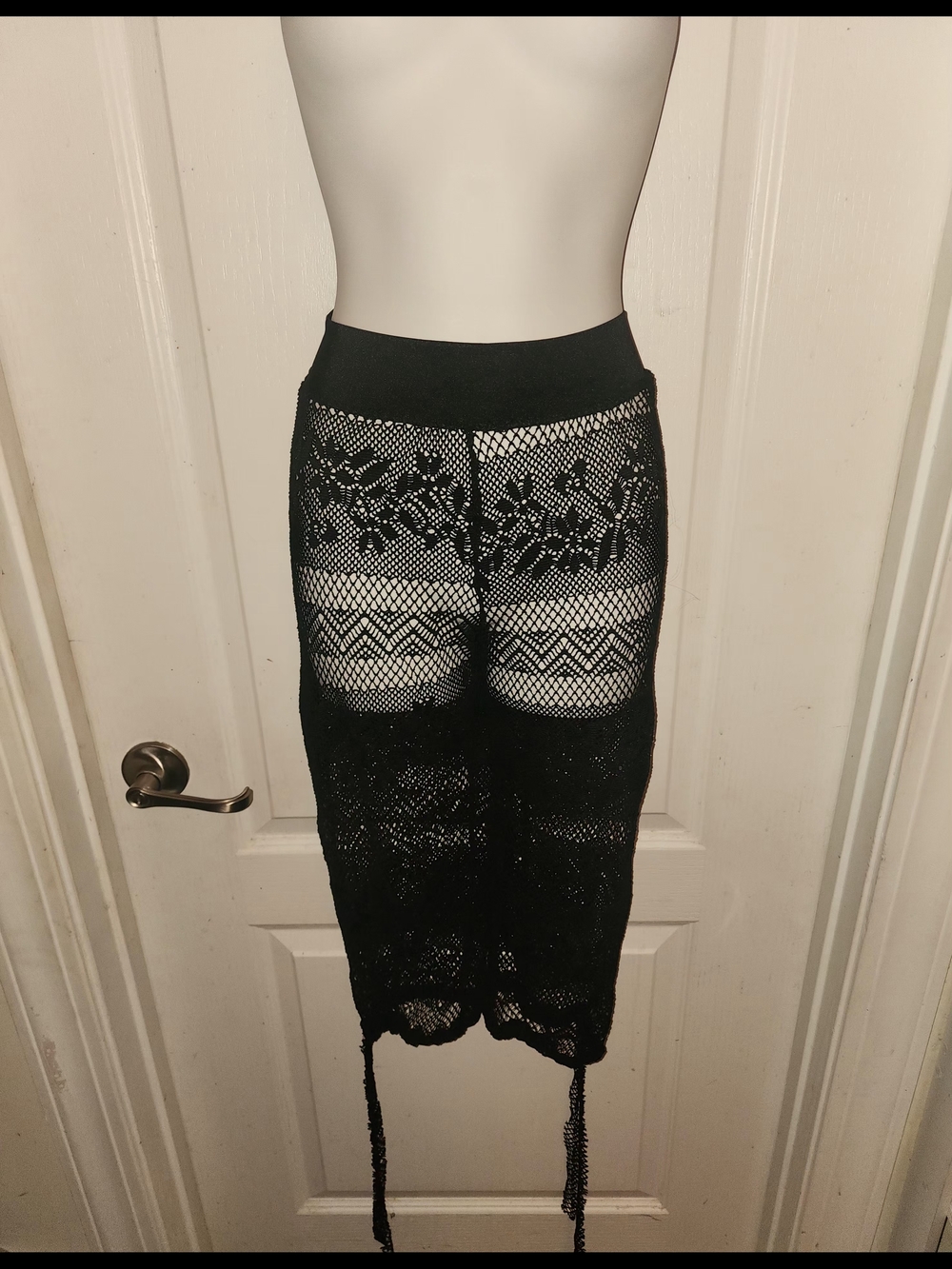 Black Crochet Lace Midi Skirt